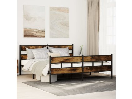 vidaXL Kovový rám postele bez matrace kouřový dub 183 x 213 cm