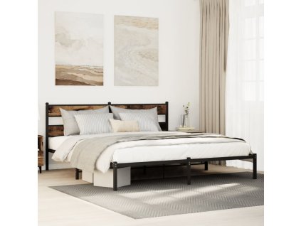 vidaXL Kovový rám postele bez matrace kouřový dub 183 x 213 cm