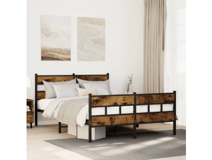 vidaXL Kovový rám postele bez matrace kouřový dub 135 x 190 cm