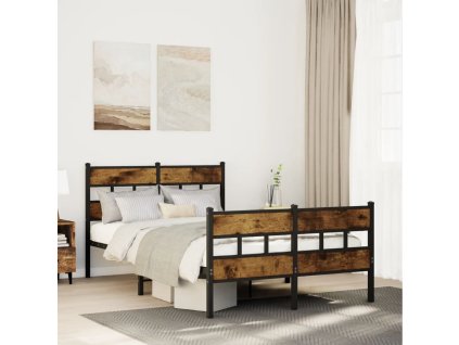 vidaXL Kovový rám postele bez matrace kouřový dub 120 x 190 cm