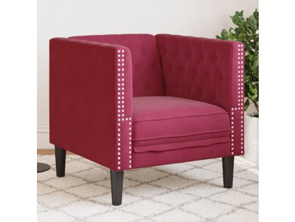 vidaXL Křeslo Chesterfield vínové umělá samet