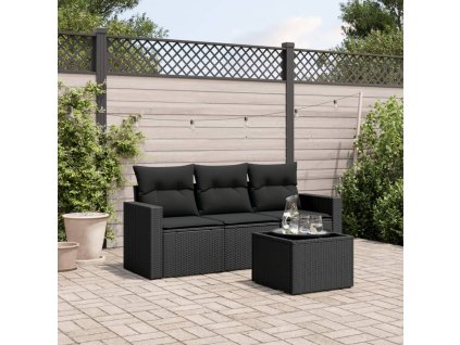 vidaXL 4dílná zahradní sedací souprava s poduškami černá polyratan