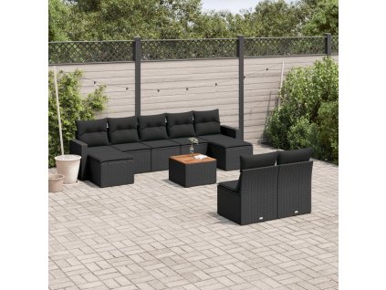 vidaXL 10dílná zahradní sedací souprava s poduškami černá polyratan