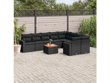 vidaXL 10dílná zahradní sedací souprava s poduškami černá polyratan