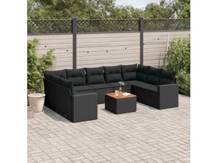 vidaXL 10dílná zahradní sedací souprava s poduškami černá polyratan