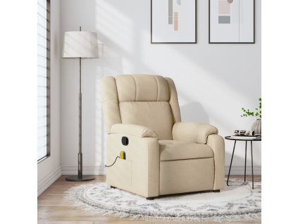 vidaXL Masážní polohovací křeslo krémové textil