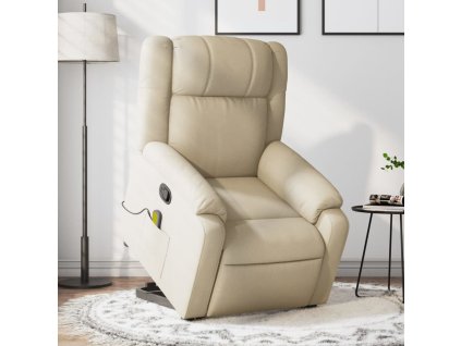 vidaXL Zvedací masážní polohovací křeslo krémové textil