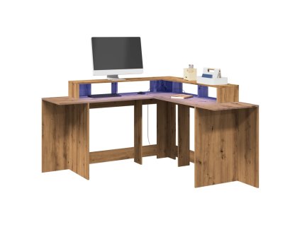 vidaXL Psací stůl s LED dub artisan 152 x 152 x 91 cm kompozitní dřevo
