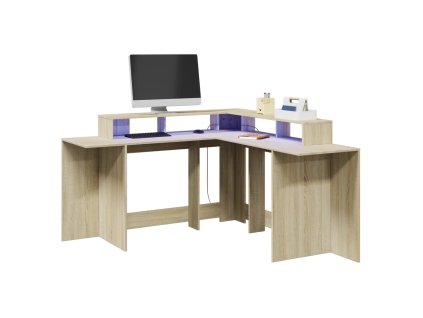 vidaXL Psací stůl s LED dub sonoma 152 x 152 x 91 cm kompozitní dřevo