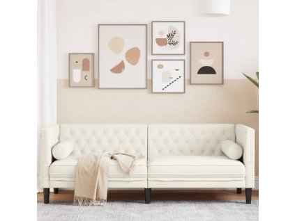 vidaXL Pohovka Chesterfield s podhlavníky 3místná krémová samet