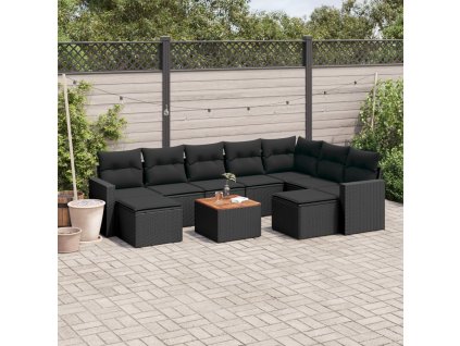 vidaXL 10dílná zahradní sedací souprava s poduškami černá polyratan
