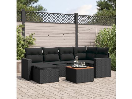 vidaXL 7dílná zahradní sedací souprava s poduškami černá polyratan