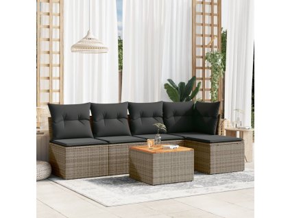 vidaXL 6dílná zahradní sedací souprava s poduškami šedá polyratan