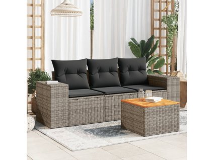 vidaXL 4dílná zahradní sedací souprava s poduškami šedá polyratan