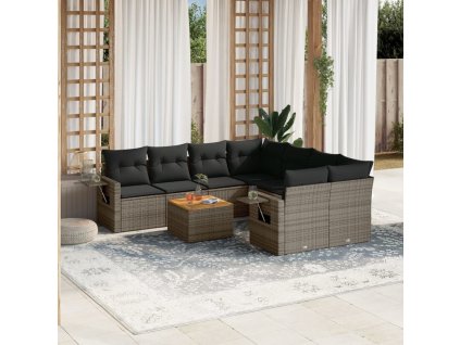 vidaXL 9dílná zahradní sedací souprava s poduškami šedá polyratan