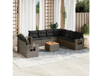 vidaXL 10dílná zahradní sedací souprava s poduškami šedá polyratan