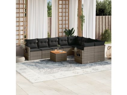 vidaXL 10dílná zahradní sedací souprava s poduškami šedá polyratan