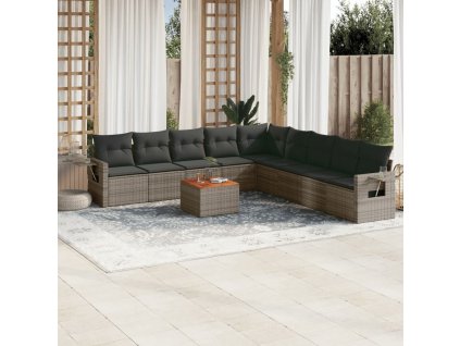 vidaXL 10dílná zahradní sedací souprava s poduškami šedá polyratan