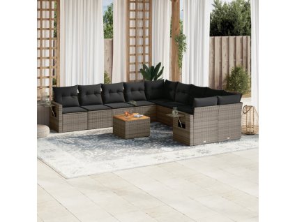 vidaXL 11dílná zahradní sedací souprava s poduškami šedá polyratan