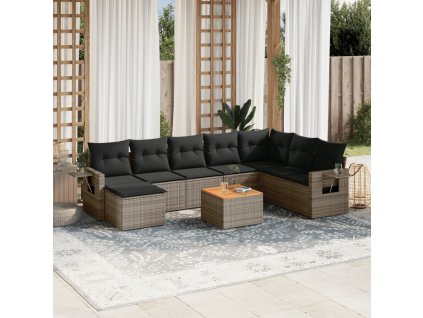 vidaXL 9dílná zahradní sedací souprava s poduškami šedá polyratan