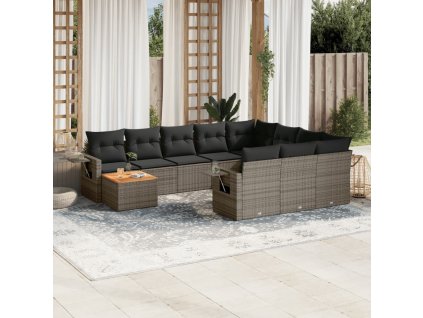 vidaXL 11dílná zahradní sedací souprava s poduškami šedá polyratan