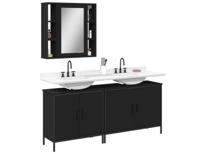 vidaXL 3dílný set koupelnových skříněk černý kompozitní dřevo