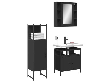 vidaXL 3dílný set koupelnových skříněk černý kompozitní dřevo