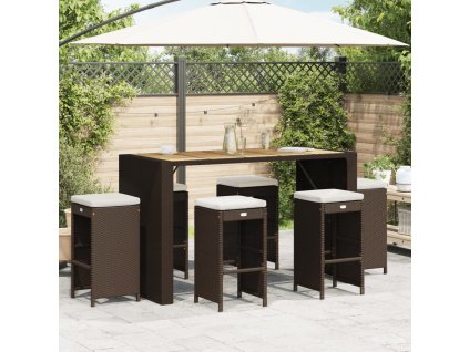 vidaXL Zahradní barové židle s poduškami 6 ks hnědé polyratan