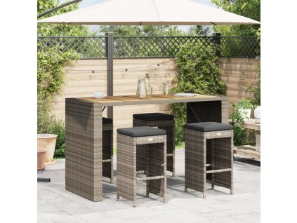 vidaXL Zahradní barové stoličky s poduškami 4 ks šedé polyratan