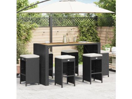 vidaXL Zahradní barové židle s poduškami 6 ks černé polyratan