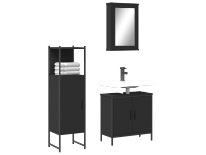 vidaXL 3dílný set koupelnového nábytku černý kompozitní dřevo