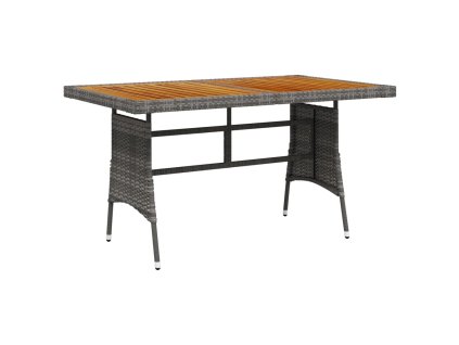vidaXL Zahradní stůl šedý 130 x 70 x 72 cm polyratan a masivní akácie