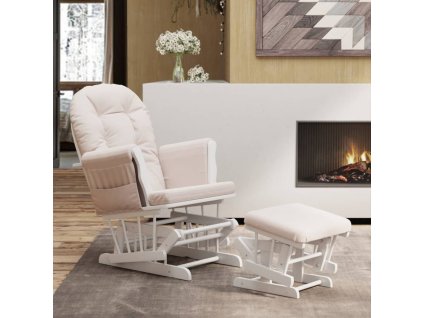 vidaXL Křeslo glider se stoličkou světle růžové textil