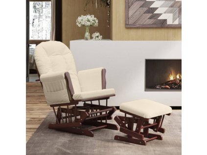 vidaXL Křeslo glider se stoličkou krémově bílé textil