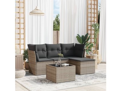 vidaXL 5dílná zahradní sedací souprava s poduškami šedá polyratan