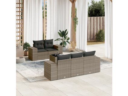 vidaXL 6dílná zahradní sedací souprava s poduškami šedá polyratan