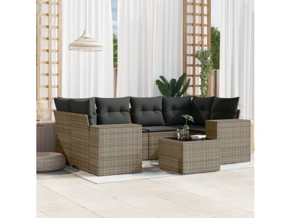 vidaXL 7dílná zahradní sedací souprava s poduškami šedá polyratan