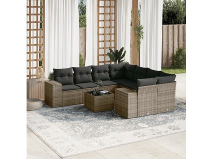 vidaXL 9dílná zahradní sedací souprava s poduškami šedá polyratan