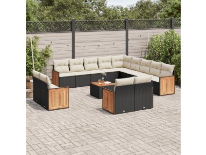 vidaXL 14dílná zahradní sedací souprava s poduškami černá polyratan