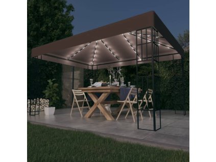 vidaXL Altán se světelnými LED řetězy 4 x 3 m taupe