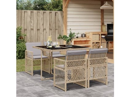 vidaXL 5dílný zahradní jídelní set s poduškami béžový polyratan