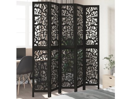 vidaXL Paraván 5dílný černý masivní dřevo pavlovnie