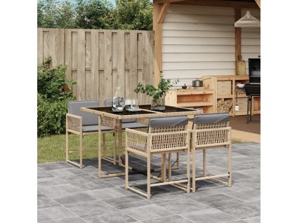 vidaXL 5dílný zahradní jídelní set s poduškami mix béžové polyratan