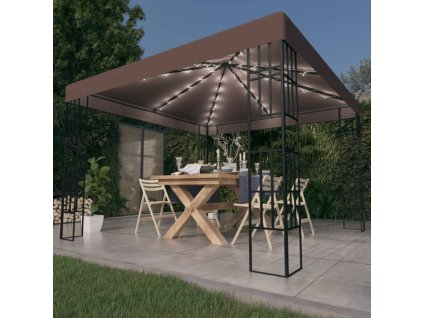 vidaXL Altán se světelnými LED řetězy 3 x 3 m taupe