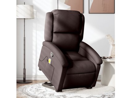 vidaXL Zvedací masážní polohovací křeslo tmavě hnědé textil