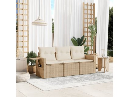 vidaXL 3dílná zahradní sedací souprava s poduškami béžová polyratan