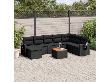 vidaXL 9dílná zahradní sedací souprava s poduškami černá polyratan