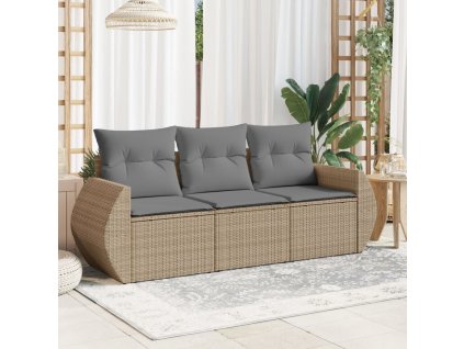 vidaXL 3dílná zahradní sedací souprava s poduškami béžová polyratan