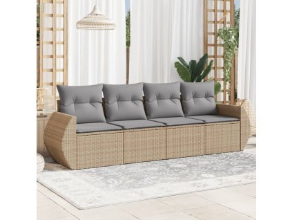 vidaXL 4dílná zahradní sedací souprava s poduškami béžová polyratan