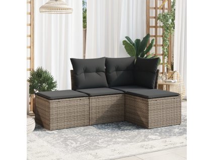 vidaXL 4dílná zahradní sedací souprava s poduškami šedá polyratan